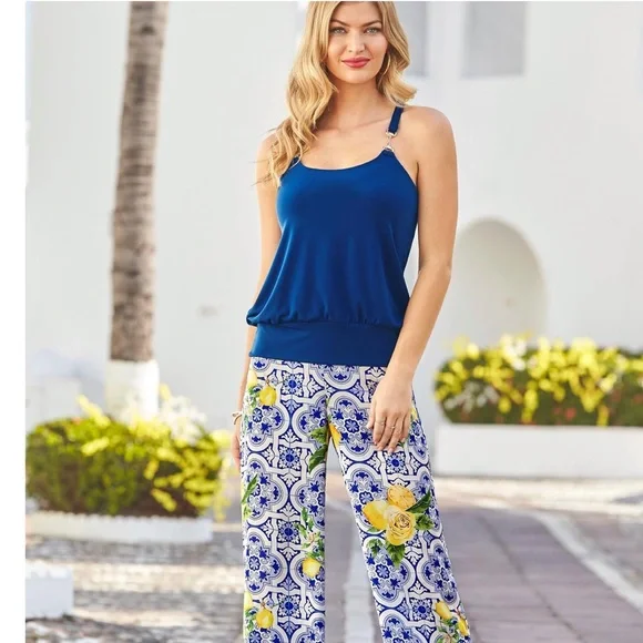 Boston Proper Hardware Detail Blouson Knit Top Deep Ocean Blue NEW Size Small - Picture 12 of 13